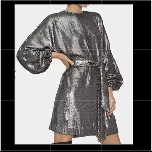 Anine Bing Angie sequins dress silver XS